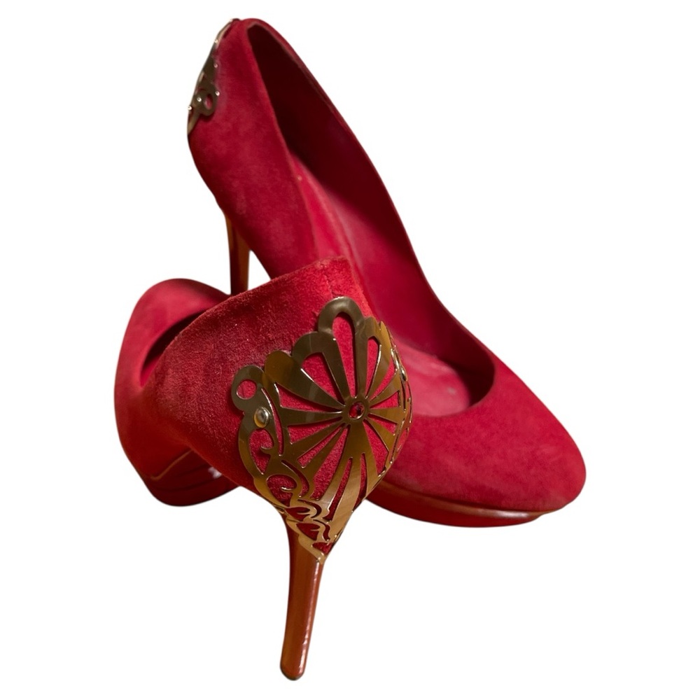 Brian Atwood Red Heels with Gold Accents